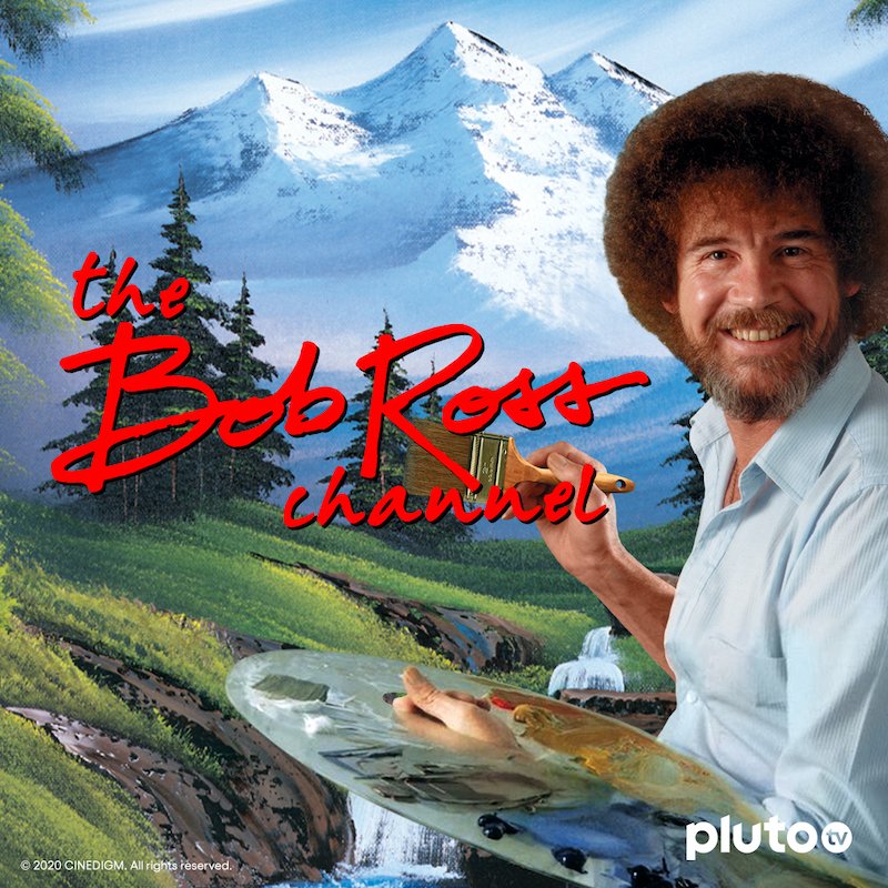PlutoTV's tweet photo. Sometimes you just need to paint a tree. The Bob Ross Channel is on 24/7 on Pluto TV!