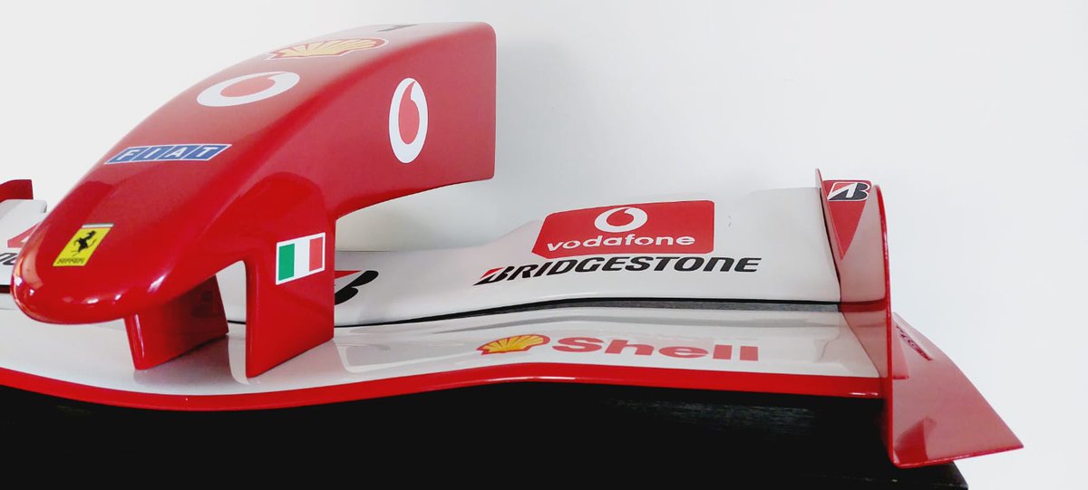 MemorabiliaExp's tweet photo. 2002 Michael Schumacher Ferrari F2002 nosecone replica. This fantastic replica display piece bears all of the appropriate sponsor logos and is the correct size and shape of the pricey original. The World Championship nose measures 57 "x  32" x 18″.

Price upon request https://t.co/sQf7e57hD7