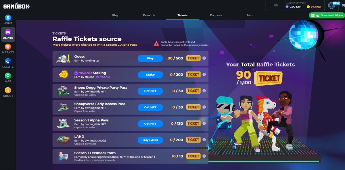 pattalice_'s tweet photo. @TheSandboxGame 90 so far.

I just participated in the daily #SandboxAlphaS2Contest for a chance to earn up to 1,000 $SAND! Starting March 9 -  Show your Raffle Tickets. Check out my screenshot below! 👇 #SandboxAlphaS2 https://t.co/wKfEjOkIrp