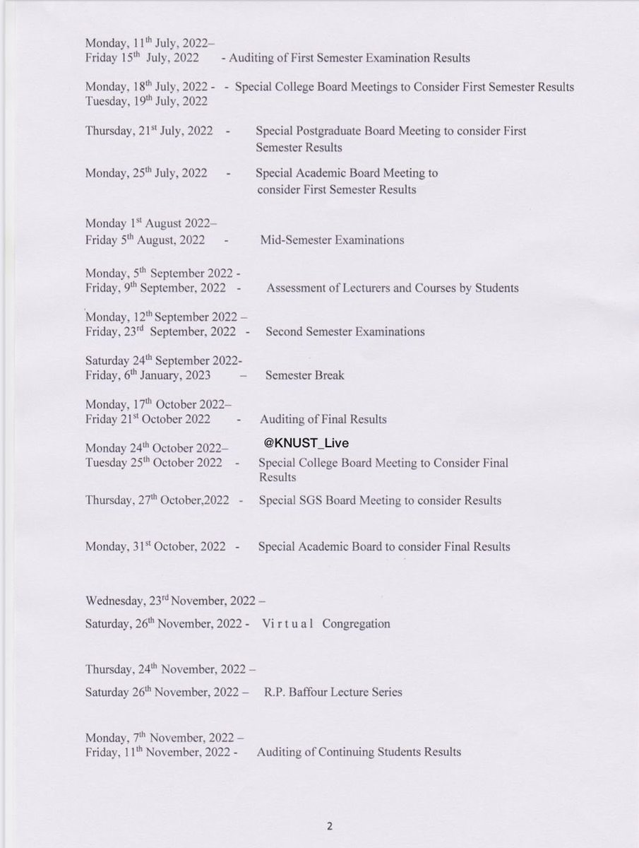 asecglobal's tweet photo. ‼️KNUST Revised 2021/22 Academic CALENDAR
📍Mid-semester examinations scheduled for Mon, April 11 - Thu April 14, 2022.
📍First semester break; 4th June - 17th June, 2022.
#hypercitigh https://t.co/XdhYAx1D8F