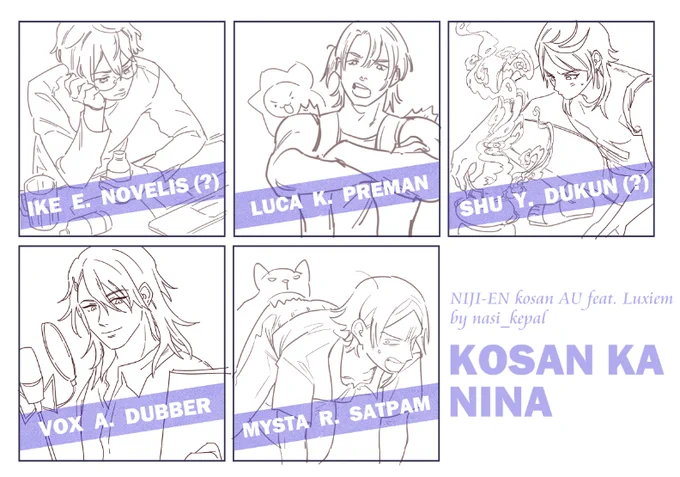 Memandang WIP kosan AU luxiem ini...
Sedikit trivia:
- Kosan dipisah gedung cewek cowok, masing-masing gen satu lantai
- Anggaplah spesies mistis tetap sama 