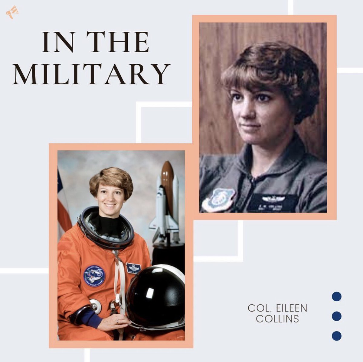 Servicewomen's tweet photo. In the military: Eileen Marie Collins, American astronaut, the first woman to pilot and, later, to command a U.S. space shuttle!
#inthemilitary #womeninthemilitary https://t.co/s7ybINvcJ9