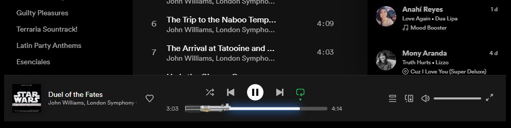 JerboE's tweet photo. @obiwankenobi @disneyplus THE @Spotify PROGRESS BAR IS A LIGHTASBER!
#ObiWanKenobi https://t.co/XtUscvn0ov