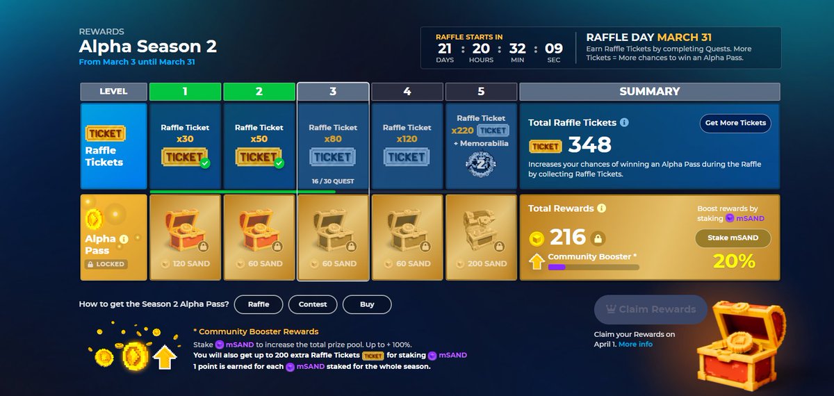 OscarOnline3's tweet photo. @TheSandboxGame I just participated in the daily #SandboxAlphaS2Contest for a chance to earn up to 1,000 $SAND! Starting March 9 -  Show your Raffle Tickets. Check out my screenshot below! 👇 #SandboxAlphaS2 https://t.co/GhK0zk78c0