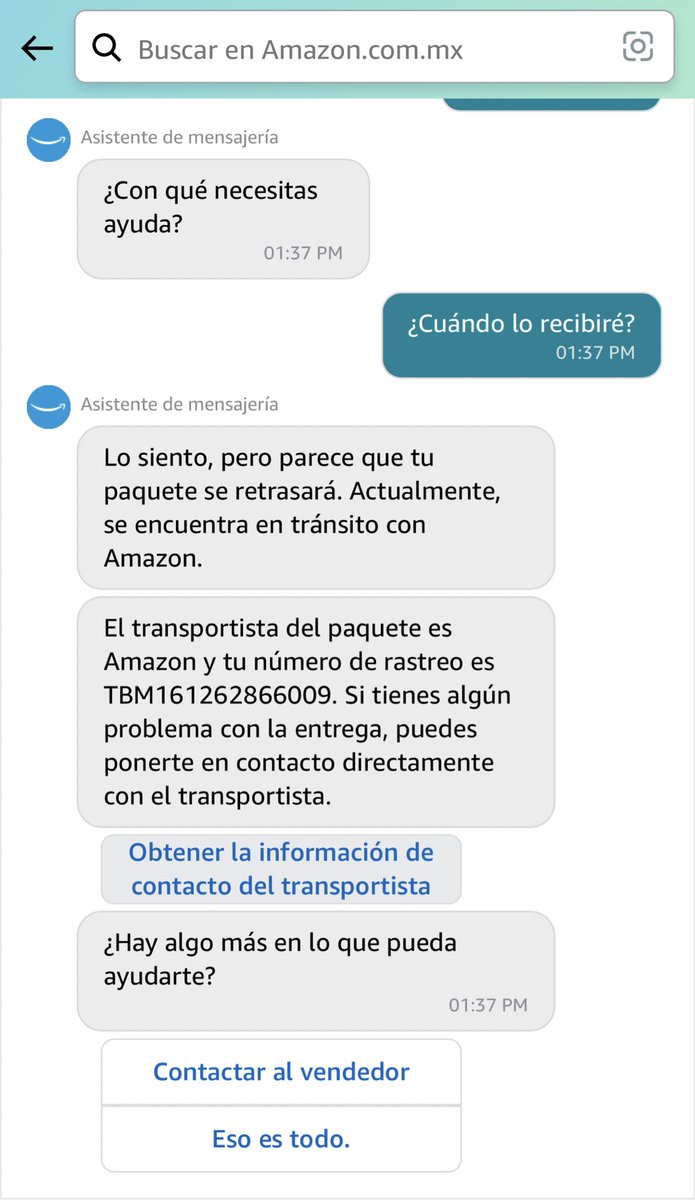 elmago_evon's tweet photo. @AmazonHelp Ya encontré que Amazon es el transportista pero no aparece ningún número para ponerme en contacto, qué hago? https://t.co/629egE4gdv