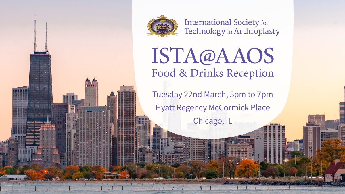 Join us Tuesday March 22, 5-7pm in Chicago to reconnect with colleagues at a food & drinks reception! ISTA@AAOS will also present highlights of leading industry technologies. Attendance is complimentary and space is limited so RSVP today at form.jotform.com/istacongress/i… #orthotwitter