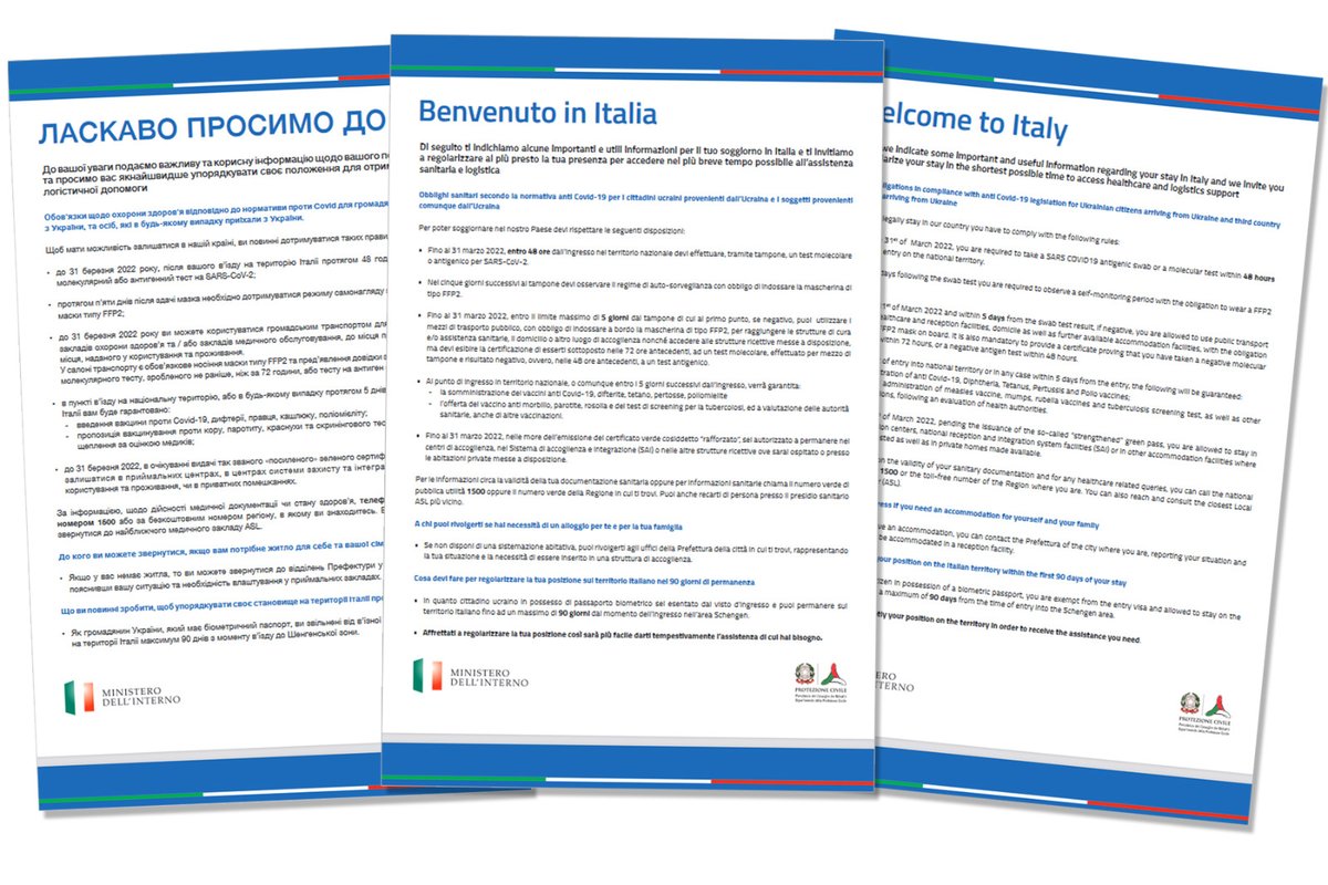 #AccoglienzaUcraina, online sul sito #Viminale la scheda con info utili per favorire la regolare permanenza dei profughi ucraini in Italia. 
Disponibile anche in lingua ucraina e inglese.
#9Marzo 
📰👉interno.gov.it/it/node/33289