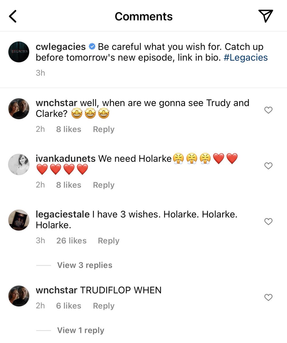 klarhizzie's tweet photo. why’re all the top comments on legacies ig post holarke related i’m so confused https://t.co/1fj3ndNz3U