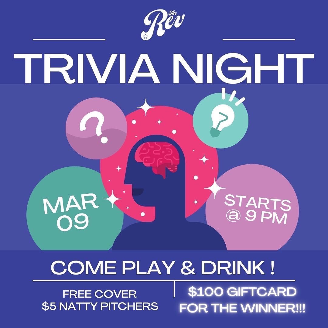 RevelryBR's tweet photo. Come join us for Trivia Night!🃏♠️🎲
$5 Natty pitchers &amp; Free Cover
PRIZES BELOW🏆:
1st place- $100 giftcard
Other prizes- TBD😎😎 https://t.co/5ZhlEDbnUH