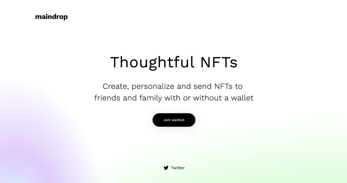 Jayme Hoffman (@jaymehoffman) on Twitter photo Excited to share what we’ve been working on the past couple weeks: @Maindropxyz
We’re using learnings from <a href="/SweetheartzNFT/">Sweetheartz</a> to build a better way to send NFTs
- easily create & personalize🧑🎨
- send to any wallet, phone or email⚡
- low fees via 1x Tx & L2💜
- and much more 🚀 Excited to share what we’ve been working on the past couple weeks: @Maindropxyz
We’re using learnings from <a href="/SweetheartzNFT/">Sweetheartz</a> to build a better way to send NFTs
- easily create & personalize🧑🎨
- send to any wallet, phone or email⚡
- low fees via 1x Tx & L2💜
- and much more 🚀