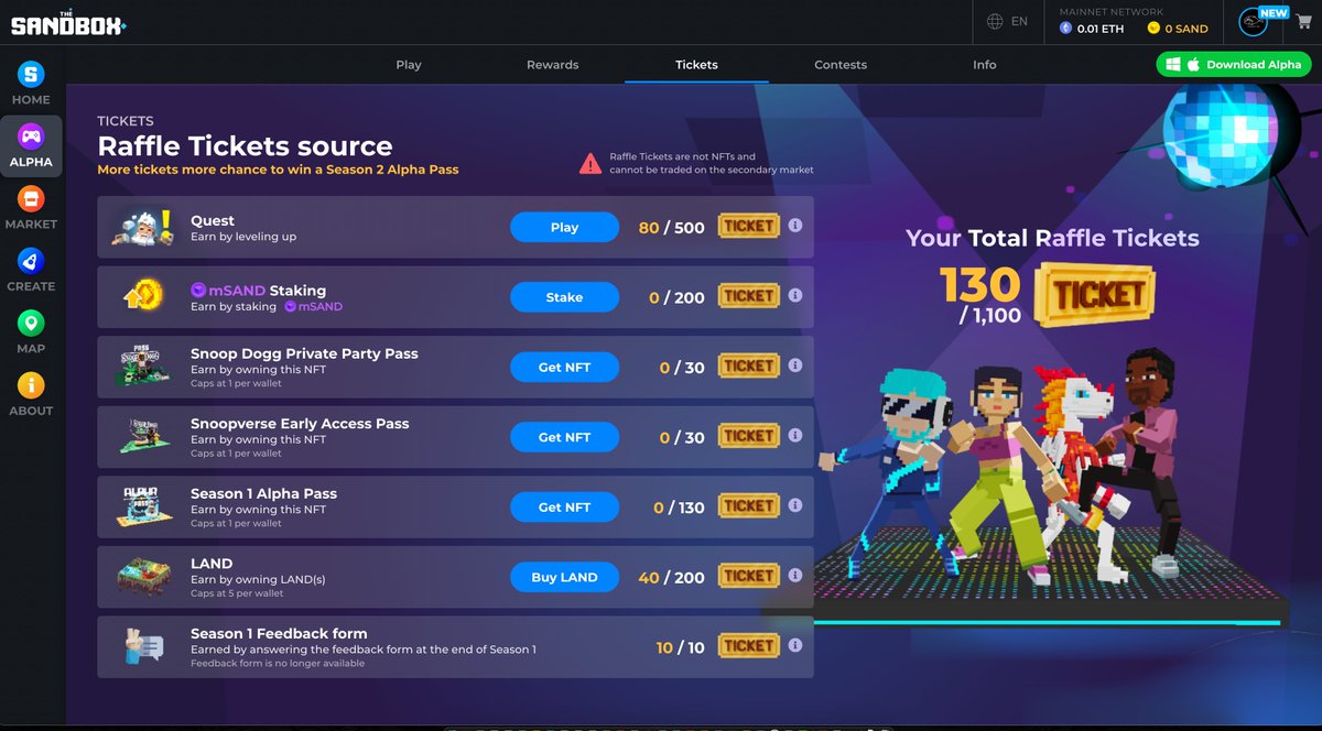 asd45124878's tweet photo. @TheSandboxGame I just participated in the daily #SandboxAlphaS2Contest for a chance to earn up to 1,000 $SAND! Starting March 9 -  Show your Raffle Tickets. Check out my screenshot below! 👇 #SandboxAlphaS2 https://t.co/9iwJHogtQd