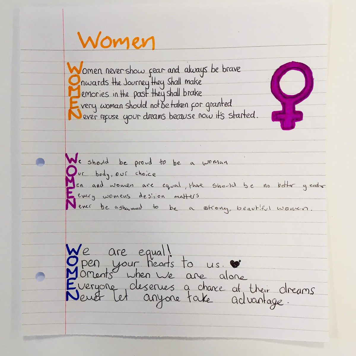 To mark International Women’s Day yesterday, these Year 7 students composed their very own acrostic poem. Well done to Brendon, Scarlett and Brooke and not forgetting Grace for the illustration! #poetry