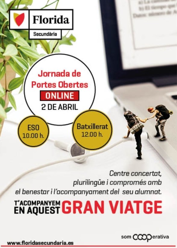 FloridaSec's tweet photo. Vols conèixer-nos? El pròxim dissabte 2 d’abril t'esperem a la nostra jornada de portes obertes online! 
Inscriu-te! ⚠️⬇️
https://t.co/QLIkxCvjeA https://t.co/QyZ6D9DeNd