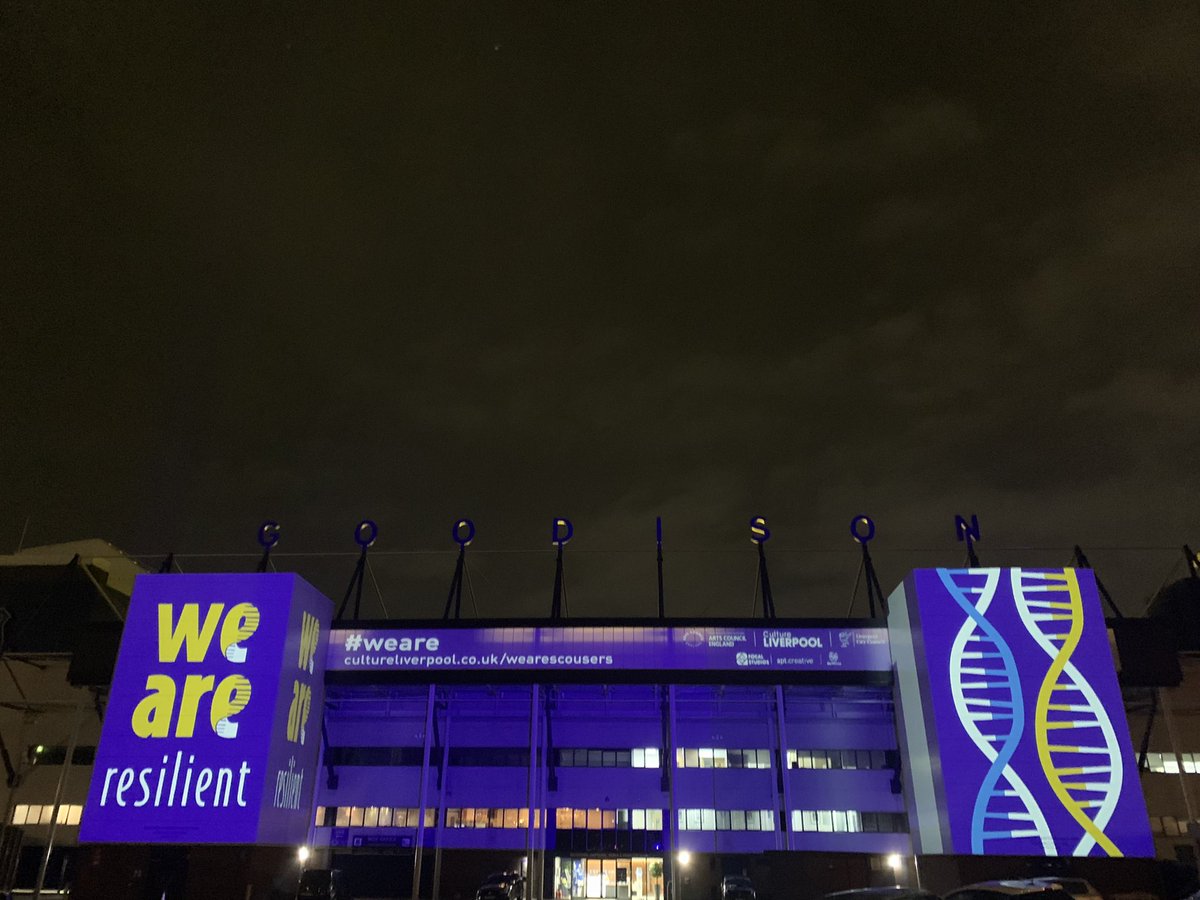 CultureLPool's tweet image. #WeAre | Spotted anything different @Everton Goodison Park tonight? We’re projecting your words among this stunning artwork to celebrate YOU, the people our city #WeAre 💙

cultureliverpool.co.uk/wearescousers/