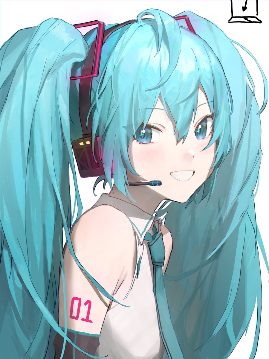 hatsune miku 1girl solo twintails long hair smile necktie looking at viewer  illustration images