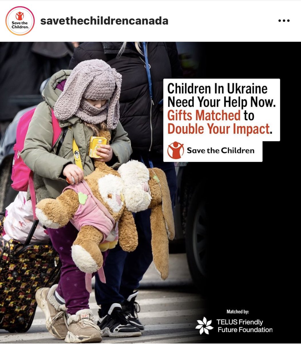 Looking to make a difference this week?❤️

Consider helping the children of Ukraine by donating to <a href="/savethechildren/">Save the Children US</a>.ca and your donation will be matched by <a href="/Telus/">TELUS</a> <a href="/FriendlyFuture/">TELUS Friendly Future Foundation</a> to double your impact🇺🇦🇨🇦🙏🏻

Here’s the link to donate👇🏻 
donate.savethechildren.ca/site/Donation2… #telus_partner