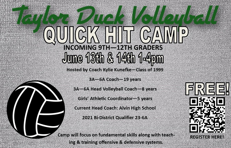 Taylor Alumni  Coach Kylie Kunefke is coming back this Summer to do a camp for our incoming 9th-12th graders! Put it on your calendar and get signed up! This is a great opportunity for growth!