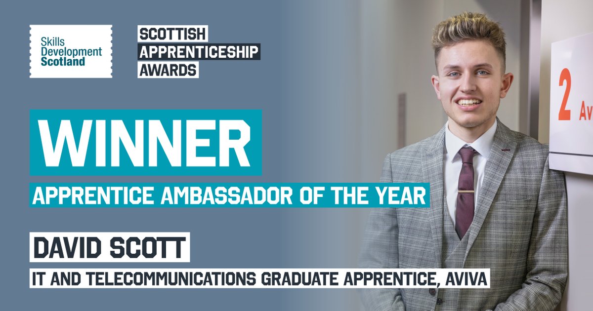 apprentice_scot's tweet photo. This year’s fantastic Apprentice Ambassador of the Year is @davidscottt18 from @Aviva_UK.

Find out more about how he has been supporting and promoting #apprenticeships visit: https://t.co/JRioUng9XP

Proudly sponsored by #ScotAppNetwork

#ScotAppAwards #ScotAppWeek22 https://t.co/neFJvpH5QA