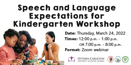 OCDSB's tweet photo. Reminder: On March 24th, the OCDSB's Early Learning Team Speech-Language Pathologists are hosting a workshop on Speech and Language Expectations for Kindergarten. Learn more and register now on our website: https://t.co/jel9Dn1sPu https://t.co/uFerydvVCc