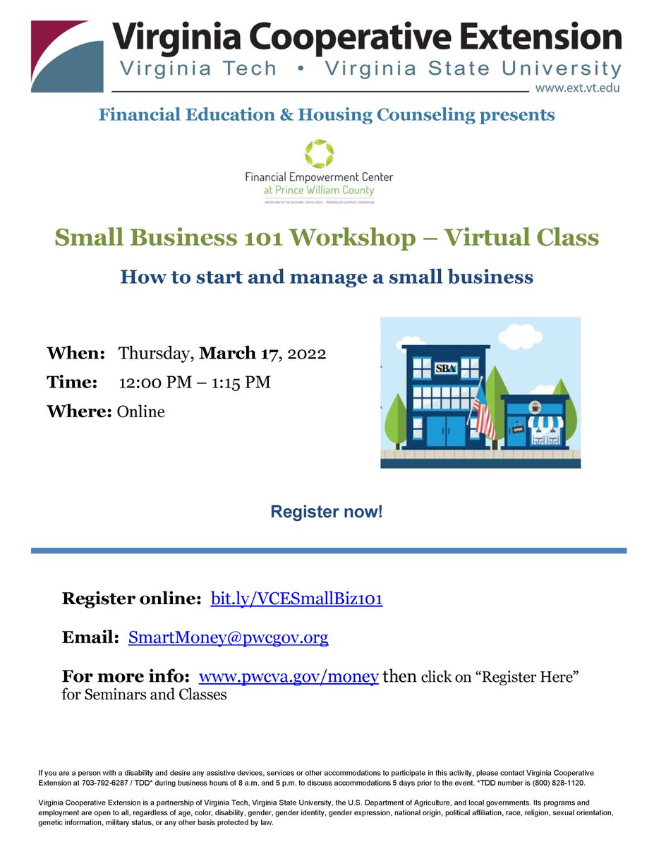 FinEdPWC_VCE's tweet photo. Have you ever thought about owning your own #SmallBusiness? Take our #onlinecourse, Small Business 101. Sign up today! https://t.co/0Ho9qPWmoW https://t.co/VdfyW9k9oY