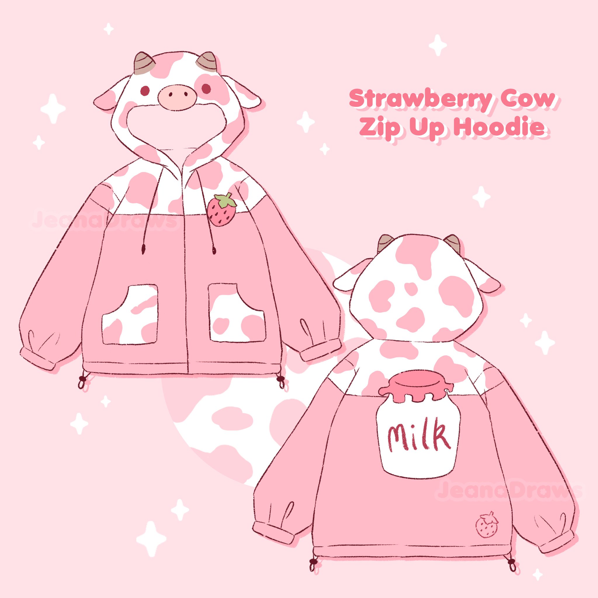 Strawberry Cow Zip Up Hoodie XL