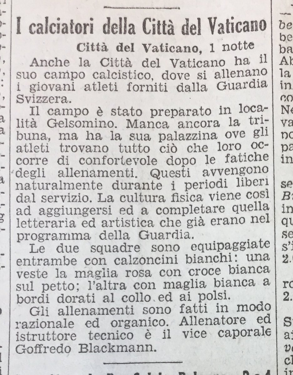 calciatrici1933's tweet photo. "I calciatori della #CittàDelVaticano" 🇻🇦⚽️: erano Guardie Svizzere, si sfidavano in maglie rosa vs. bianca, li guidava un vicecaporale

Fonte: Il Resto del Carlino, 02/08/1934, p. 6

#GuardiaSvizzera #Vaticano #Vatican @vaticannews_it @Rvaticanaitalia #Svizzera #StoriaDelloSport https://t.co/dd60rczzUZ