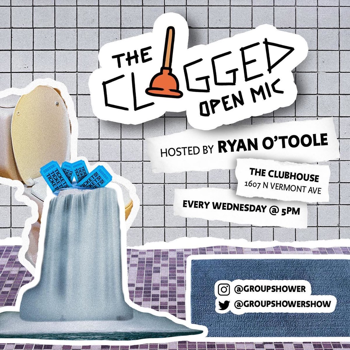 GroupShowerShow's tweet photo. Open mic today! Come grab some stage time. 5 min sets, rolling bucket goes out at 5 PM. The Clubhouse upstairs, mask &amp; vax still required! https://t.co/aAc9zUj2pd
