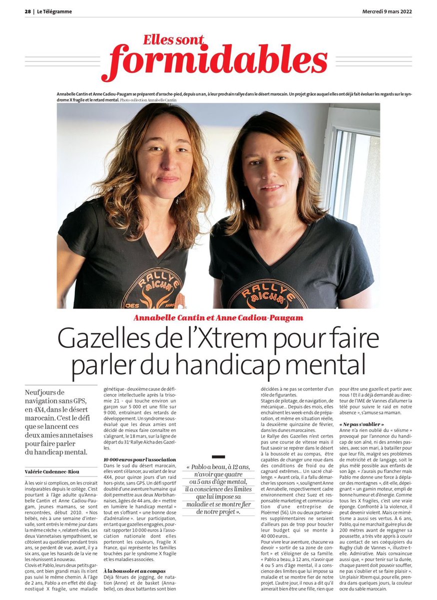 4ème de couverture pour Femmes&amp;Gazelles de l’Xtrem merci <a href="/LeTelegramme/">Le Télégramme</a> <a href="/Rallye_Gazelles/">Rallye Aïcha des Gazelles du Maroc</a> #team184 #gazellesengagees <a href="/Juliettanouchka/">Anne CADIOU-PAUGAM</a> #rag22 #xfragile