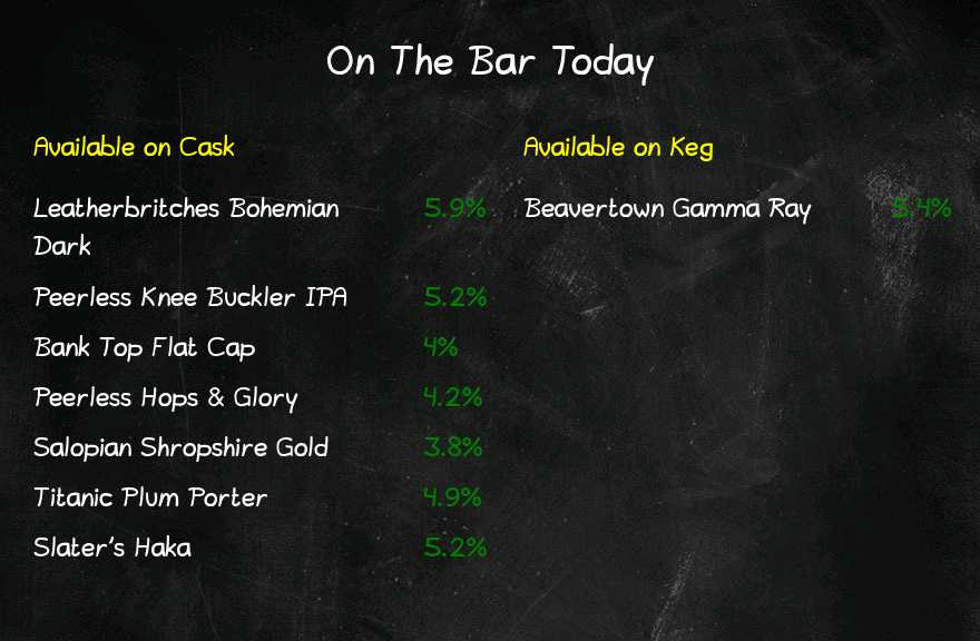 Grasshopper Micropub (@the_grasshopper) on Twitter photo Mid-week lineup!
Beer Board: bit.ly/2Npxu9L
<a href="/LeatherBritBrew/">Leatherbritches Brew</a> @peerlessbrewing <a href="/BankTopBrewery/">Bank Top Brewery</a> <a href="/SalopianBrewery/">Salopian Brewery</a> <a href="/TitanicBrewers/">Titanic Brewery</a> @slatersales <a href="/BeavertownBeer/">Beavertown Brewery</a> <a href="/SPortWLancCAMRA/">Southport & West Lancs CAMRA</a>
#RealAleFinder Mid-week lineup!
Beer Board: bit.ly/2Npxu9L
<a href="/LeatherBritBrew/">Leatherbritches Brew</a> @peerlessbrewing <a href="/BankTopBrewery/">Bank Top Brewery</a> <a href="/SalopianBrewery/">Salopian Brewery</a> <a href="/TitanicBrewers/">Titanic Brewery</a> @slatersales <a href="/BeavertownBeer/">Beavertown Brewery</a> <a href="/SPortWLancCAMRA/">Southport & West Lancs CAMRA</a>
#RealAleFinder