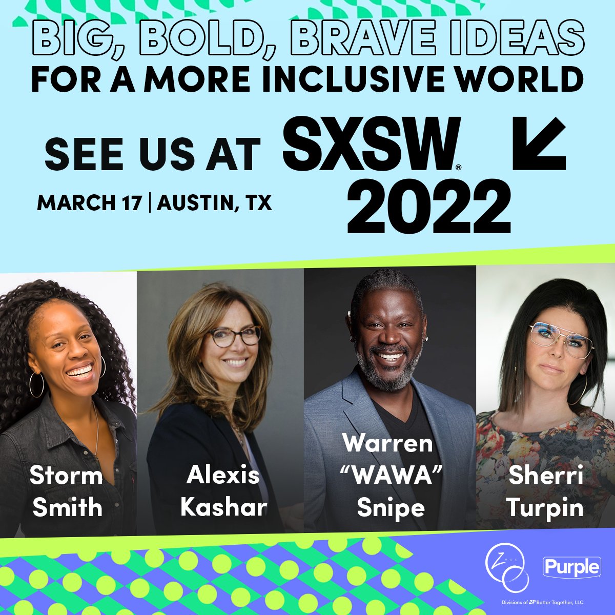 purplecomm's tweet photo. SXSW 2022! ZVRS &amp; Purple CEO Sherri Turpin will join @diphopwawa, 
@AlexisKashar, and Storm Smith March 17 to give a presentation covering Deaf representation, communications and technology access, and the power of human connection. Come see us @SXSW #MoreInclusiveWorld https://t.co/Au5Zl7ISbT