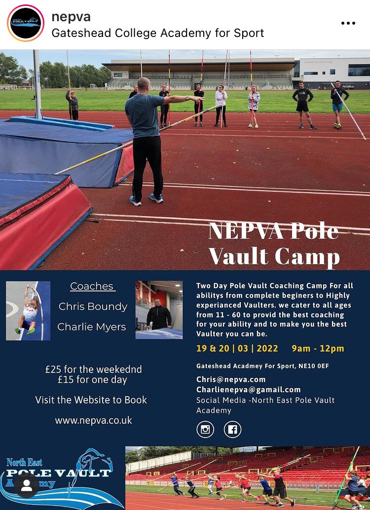 NorthEastPVA's tweet photo. Looking to give Pole Vault a try? Think you could be the next Mondo or Sandi.  Or do you just wish to see if you enjoy it? We have our next camp coming up soon! Check out the website to book https://t.co/xZnKn6mDU2 https://t.co/fblvsyZujx