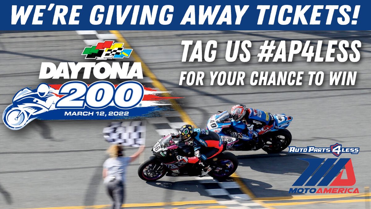 AP4Less's tweet photo. Winn free tickets to this weekend’s #Ap4less #MotoAmerica #daytona200 https://t.co/fN3dnvlZkI