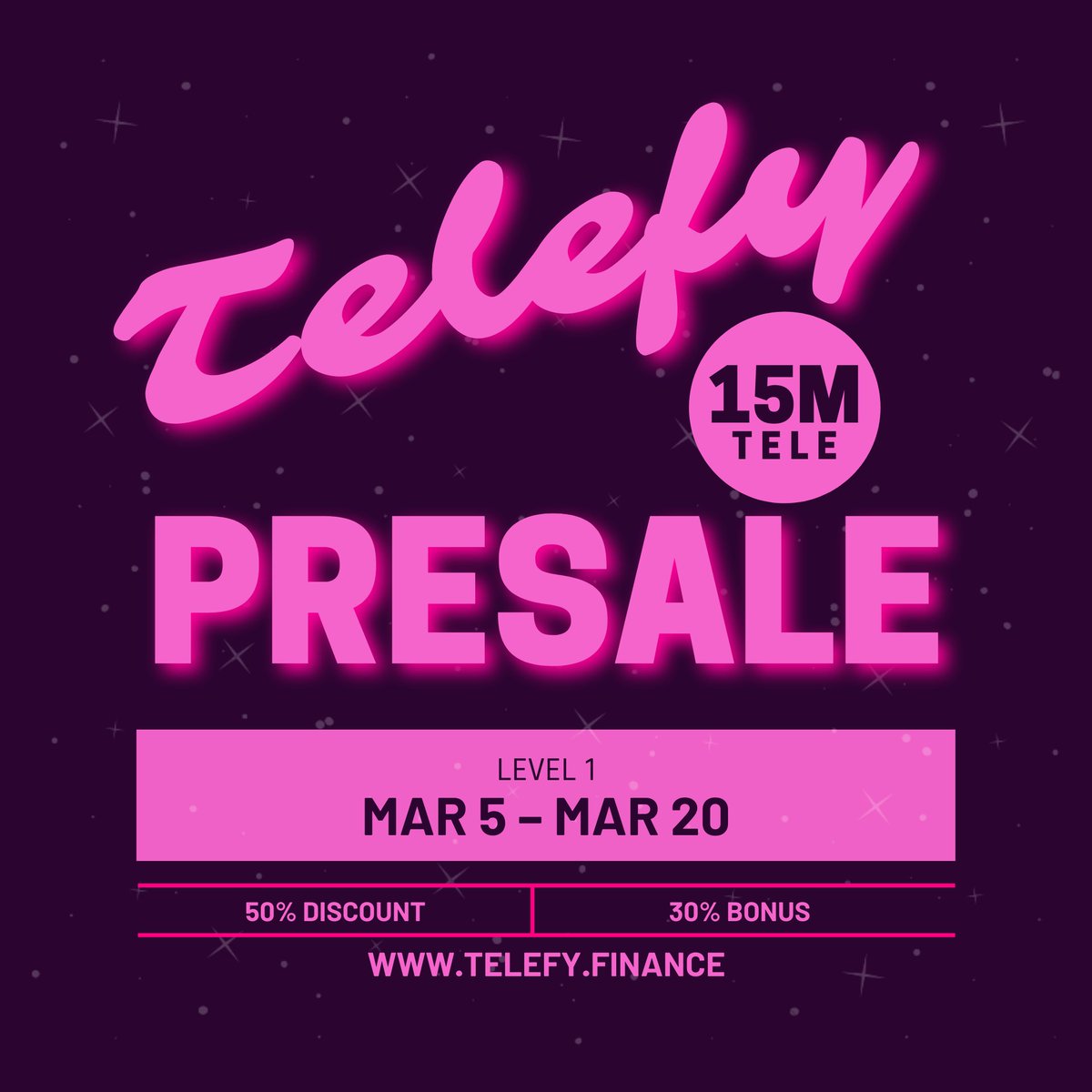 TelefyConnect's tweet photo. ‼️PRE SALE (15M TELE)‼️‼️
.
Hurry up!!! Get Involved 😜

Level 1 (Mar 5 – Mar 20)🔥
Enjoy 50% DISCOUNT 😊
30% Bonus🤑
.
Follow us for more:
⚡IG: @telefy_tele
⚡FB: https://t.co/fYHdRauJrz
.
💫https://t.co/KB01nuEImC
.
#presale #IDO #DEX #Blockchain #bitcoin #telefy #tele #ETH https://t.co/S6FRhBAHPT