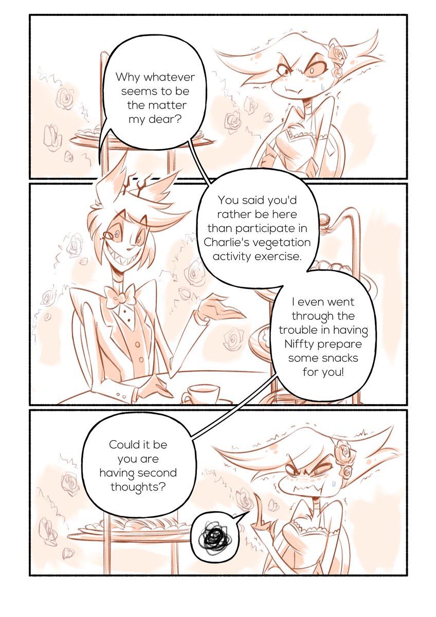 psychicpains's tweet photo. Here is the entire thread of the newly titled 'Consolation Prize'! It's nearly done with a small chunk of pages left to do. 
🔞Mature stuff ahead🔞 Censoring is there for a reason lmao. #radiodust #HazbinHotelNSFW 
Pgs. 1-4 https://t.co/A5pnUMpfmW