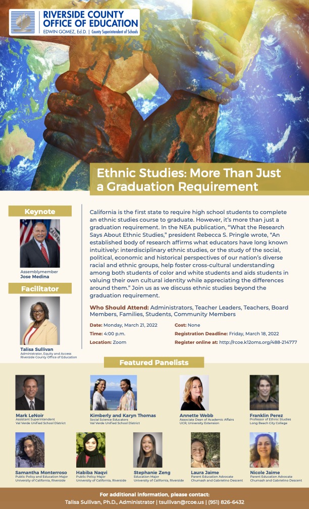 LBCCReadingDept's tweet photo. CA is the first state to require high school students to complete an ethic studies course to graduate. However, it’s more than just a graduation requirement.  differences around them.” Join the webinar as they discuss ethnic studies beyond the grad requirement. #ethnicstudies https://t.co/g9d8WHlfap