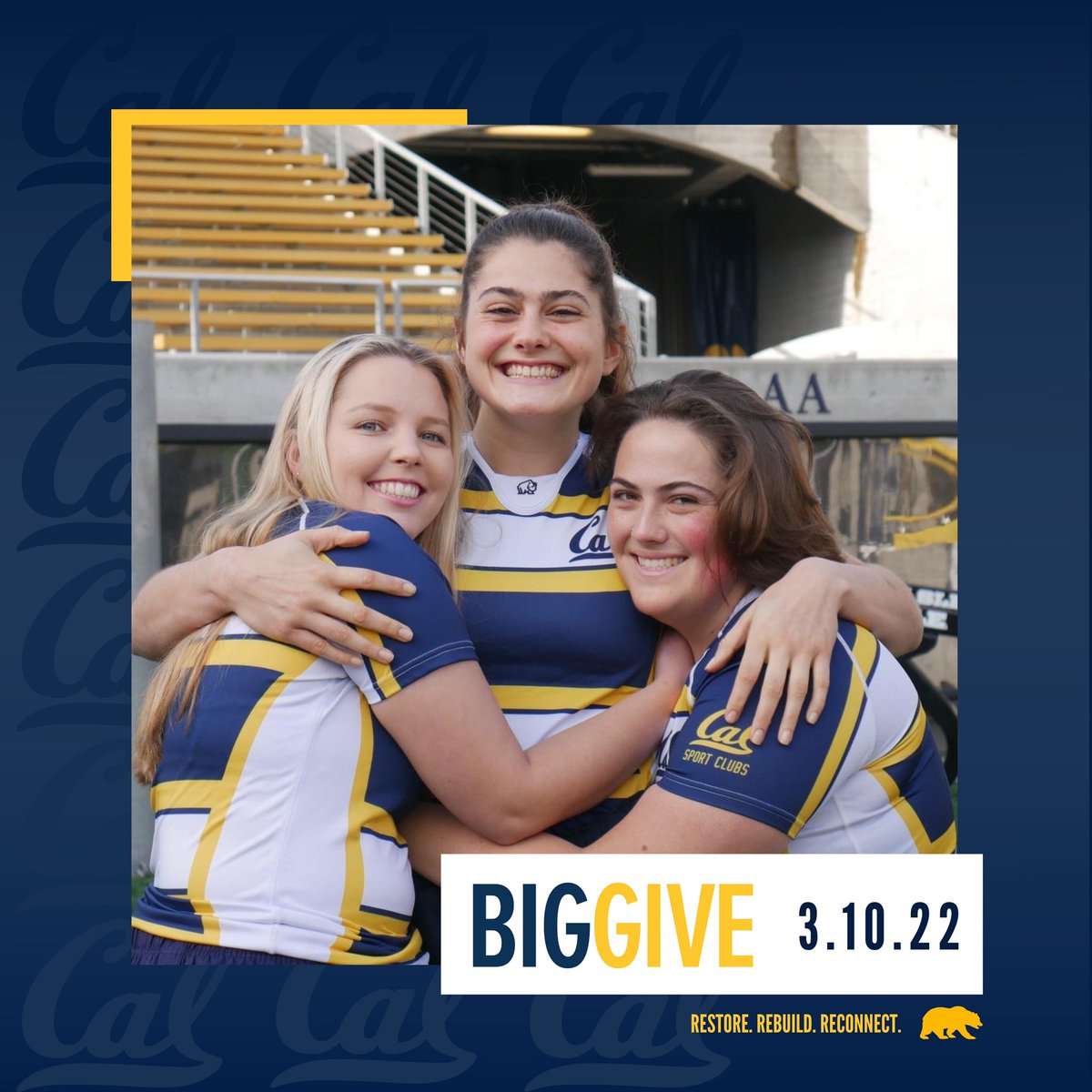 TONIGHT. 9PM. 

Support Cal Women’s Rugby starting this Wednesday (3/09) at 9pm through Thursday (3/10) at 9pm for our annual Cal Big Give. All donations help fund our student run team! 🐻

#CWRBigGive #calbiggive
#restorerebuildreconnect #calwomensrugby #calrugby