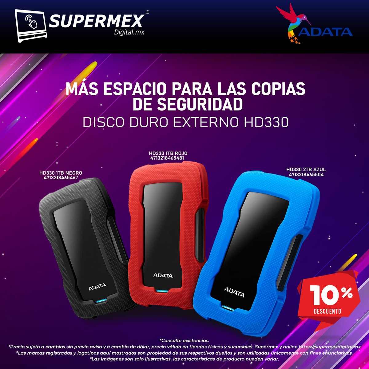 Guarda y mantén protegida toda tu información, documentos y fotos con la línea de discos duros externos Adata HD330  ¡Aprovecha que tienen 10% de descuento! 🔥
Comunícate a nuestro Whatsapp para cotizar  bit.ly/3clBkOr
#discoduro #ADATA