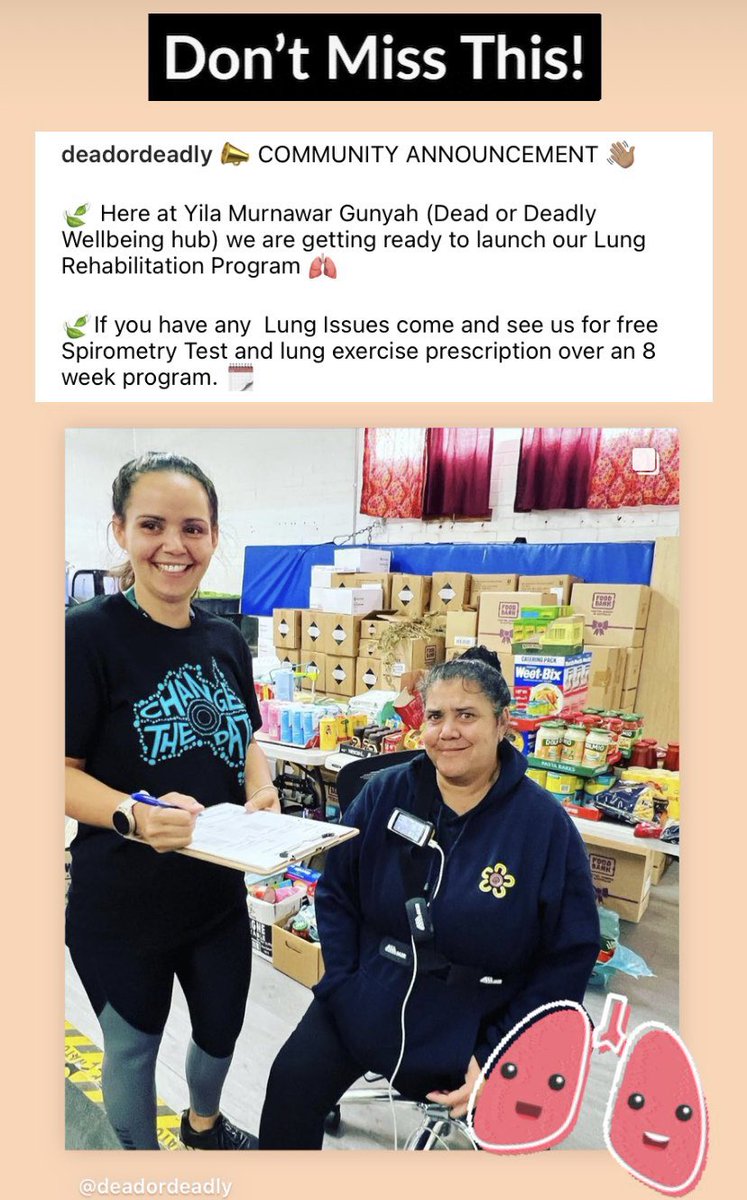 🍃 The Team up Yila Murnawar Gunyah (Dead or Deadly Wellbeing hub) are getting ready to launch our #LungRehabilitation Program 🫁

If you have any Lung Issues come and see us for a free Spirometry Test and lung exercise prescription over an 8 week program🗓 
#WamindaSouthCoast