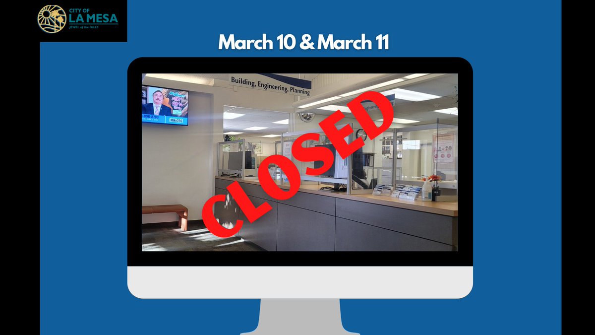 The Building, Engineering &amp; Planning Public Service Counter will be closed on Mar. 10-11, 2022 for new software implementation &amp; staff training. Thank you for your patience, as we implement changes to improve your customer service experience. Questions? Email news@cityoflamesa.us