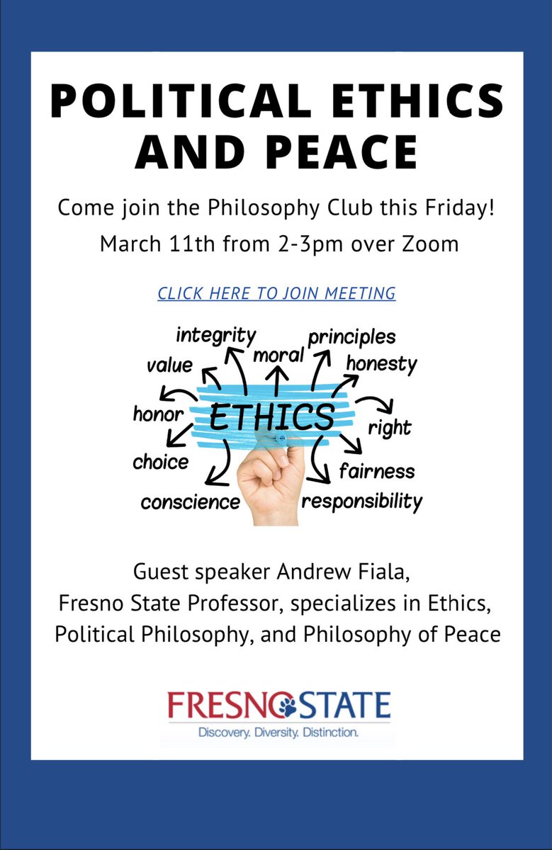 PhilClubFresno's tweet photo. Join us this Friday!

For zoom link please DM or email philosophyclubfresnostate@gmail.com https://t.co/TvR4kKmF6N