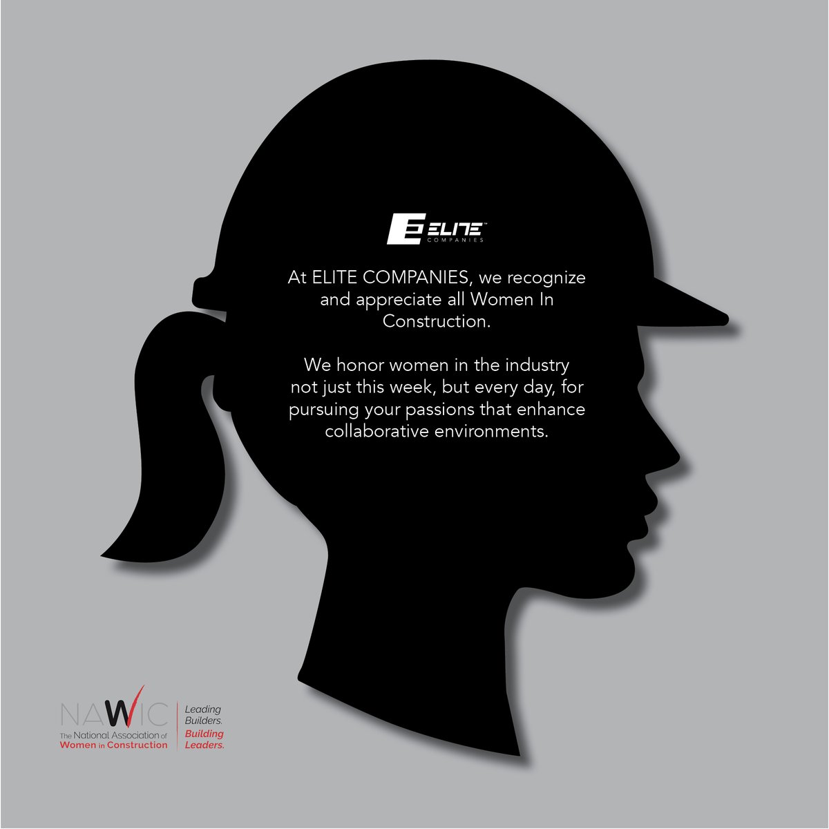 ELITE_COMPLLC's tweet photo. At ELITE, we recognize and appreciate all women in construction. We honor women in the industry not just this week, but every day, for pursuing your passions that enhance collaborative environments. 

#WICWeek2022 #womeninconstruction 

@nawicnational https://t.co/zxQ3XfSZ36