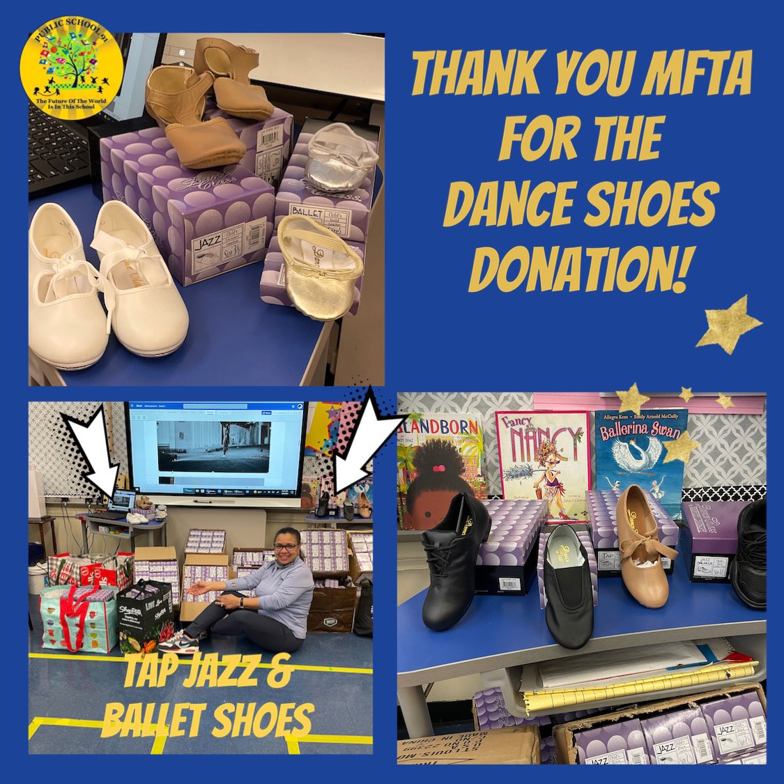 bronx_91's tweet photo. Thank you MFTA for these dance shoes for our students!      #artheals   #materialsforthearts #dancingforlife #ROARINGforexcellence #ilovemyschool #bronxbeautiful https://t.co/0mulDATgmc