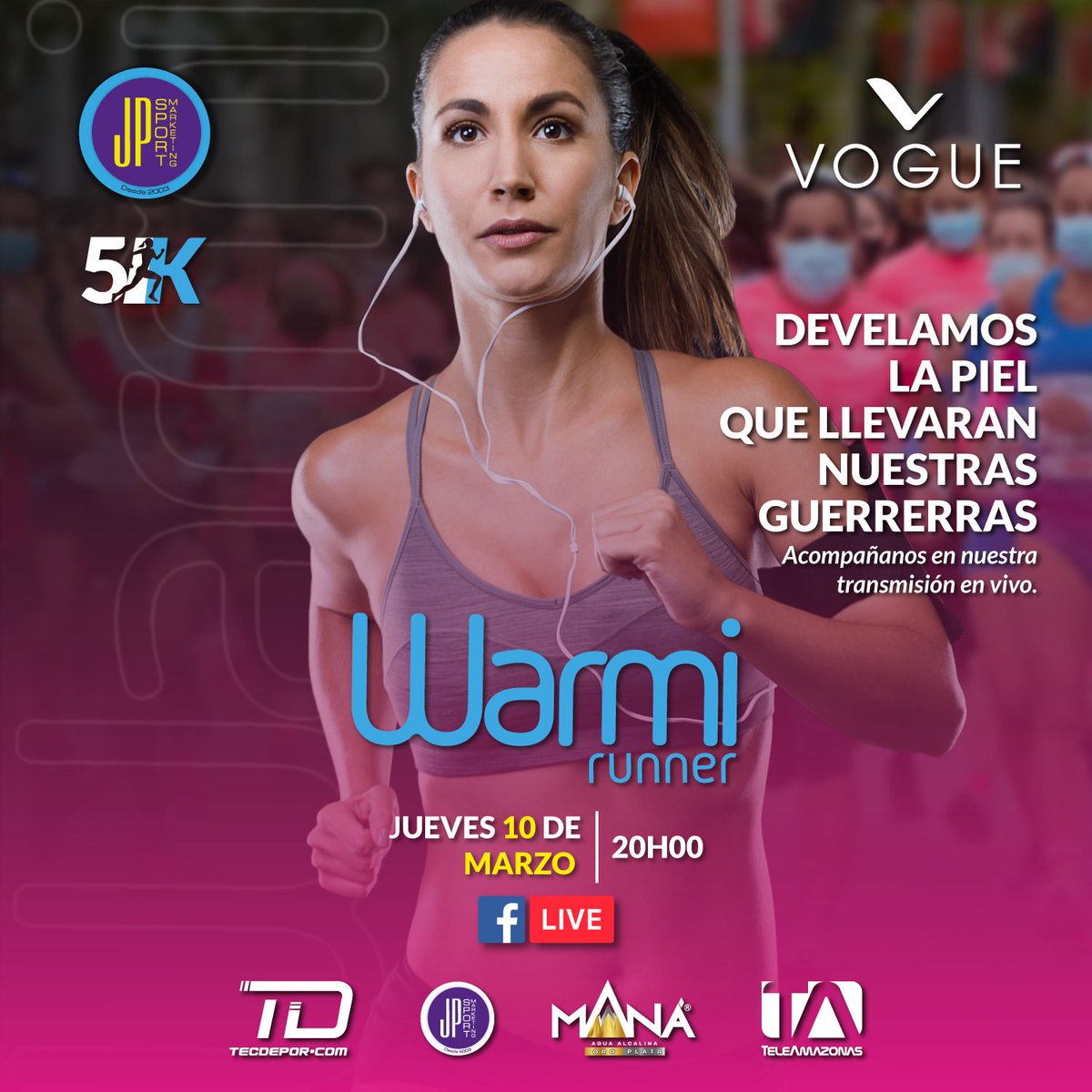 WARMIRUNNER's tweet photo. Tenemos todo listo para mostrarte la piel de #WR5K 👏🥳 ❤️ gracias a nuestros aliados #AguaManá @CoralHipermerca #VogueCosmeticos @tecdeporec Tendremos muchos premios. Te esperamos! https://t.co/gOrBwgr8cK