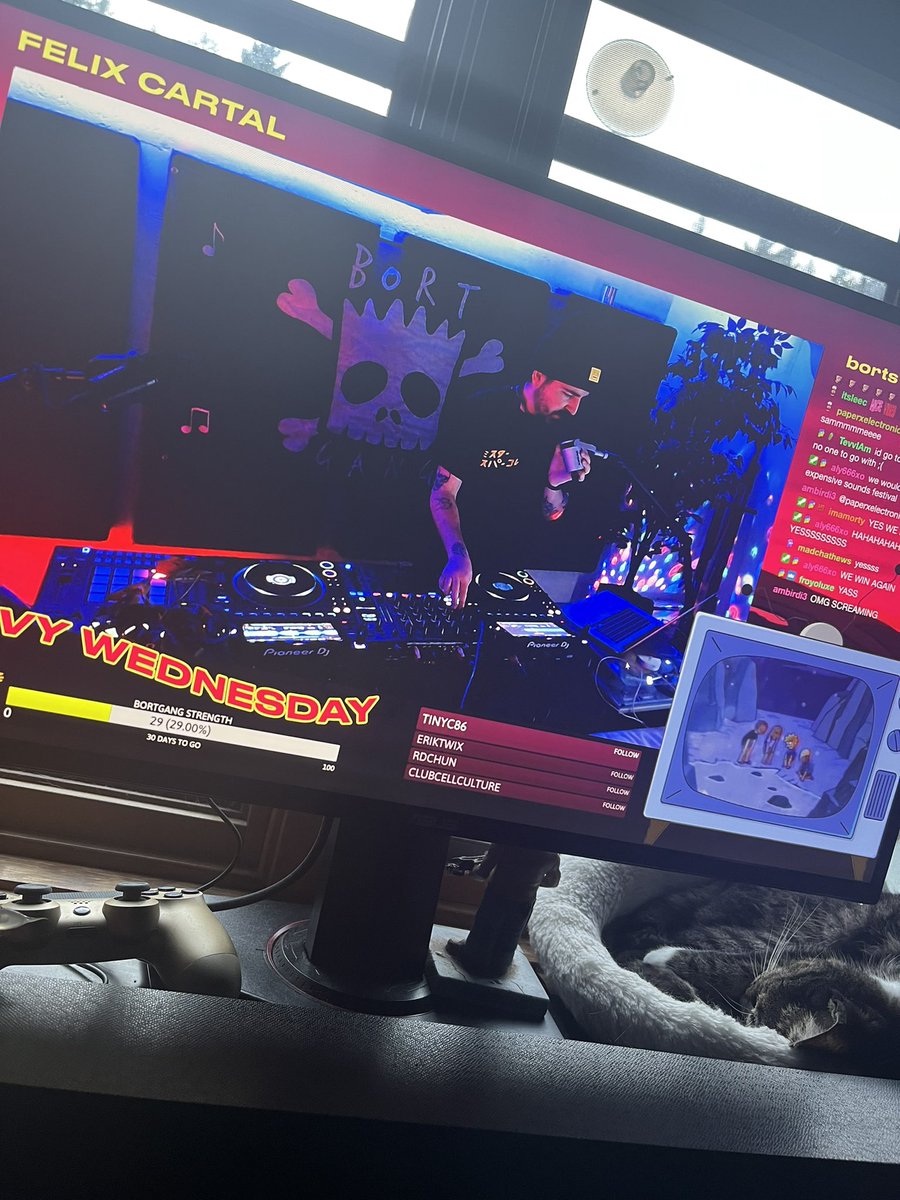 StanGMarsh's tweet photo. @felixcartal dropping amazing music to celebrate release of #ClubLitterBox @NotaLaunchpad Shout out Borts and CLB Fam jamming in chat! My cat approves π₯πΈπ https://t.co/usl7VI56ft