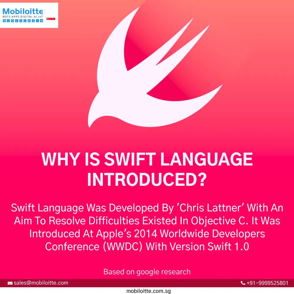 Mobiloitte_SG's tweet image. Why is Swift Language Introduced?

The swift language was developed by &apos;Chris Lattner with an aim to resolve difficulties that existed in Objective C.

Know more: buff.ly/3IKU8VD 
Call/WhatsApp: +91-9999525801

#Swift #Chris_Lattner #Objective_C