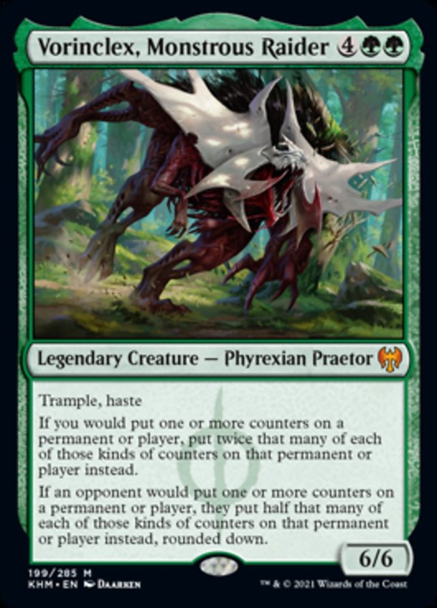 PaynefulGaming's tweet photo. I have a mono green aggro deck built around this bad boy! Absolutely love it! 
Now question for all of you @MtgPlayers and @MTG_Arena players, how would you build a deck around Vorinclex with your own unique touch on it??
#MTG #MTGArena #MTGNeon https://t.co/elYrSlrjip
