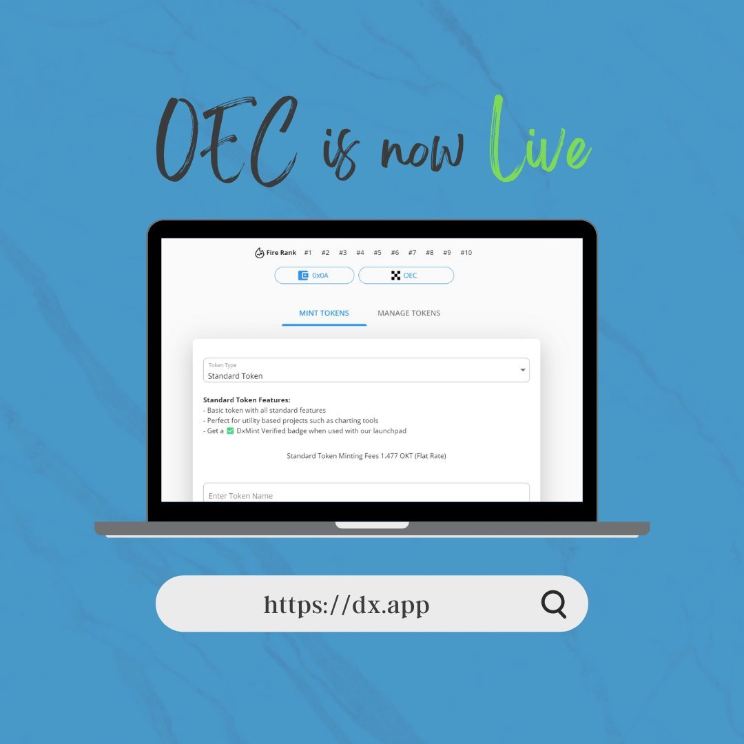 dxsale's tweet photo. we are now live on #OEC @OECnetwork !

Users of #crypto can now create and launch their tokens on https://t.co/0aUBJSy4Jz https://t.co/UIYZ3tgOSO
