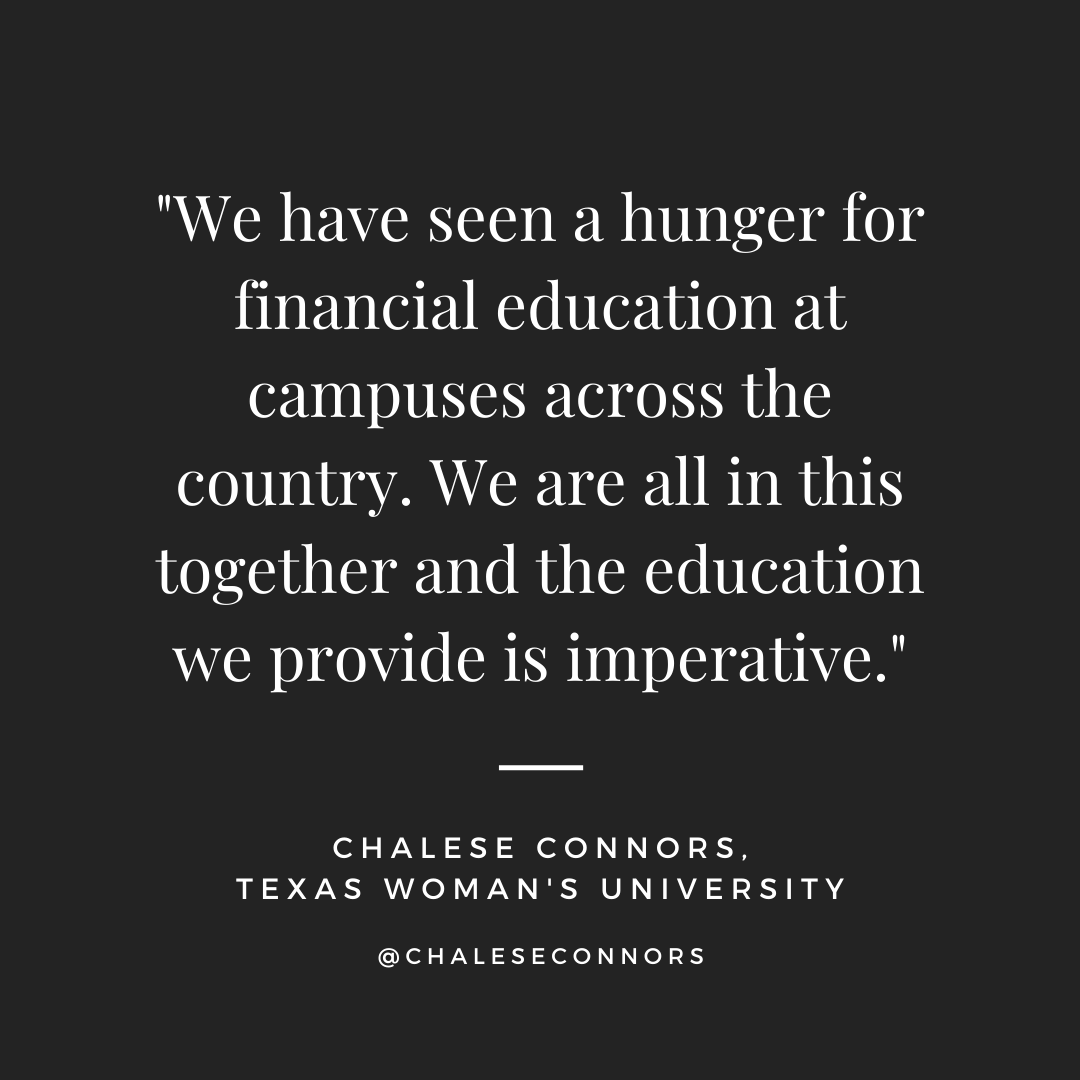 Inspiring words from @chaleseconnors about spreading #financialwellness at Texas Woman's University.

Thank you <a href="/txwomans/">Texas Woman's University</a> <a href="/txwomansalumni/">TXWoman's Alumni</a> @TWUMaroonMoney