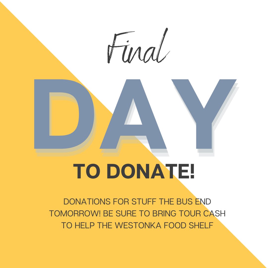 Tomorrow (Thursday, March 10th) is the last day to donate to stuff the bus benefiting mound westonka food shelf! Donate CASH at lunch or before school!