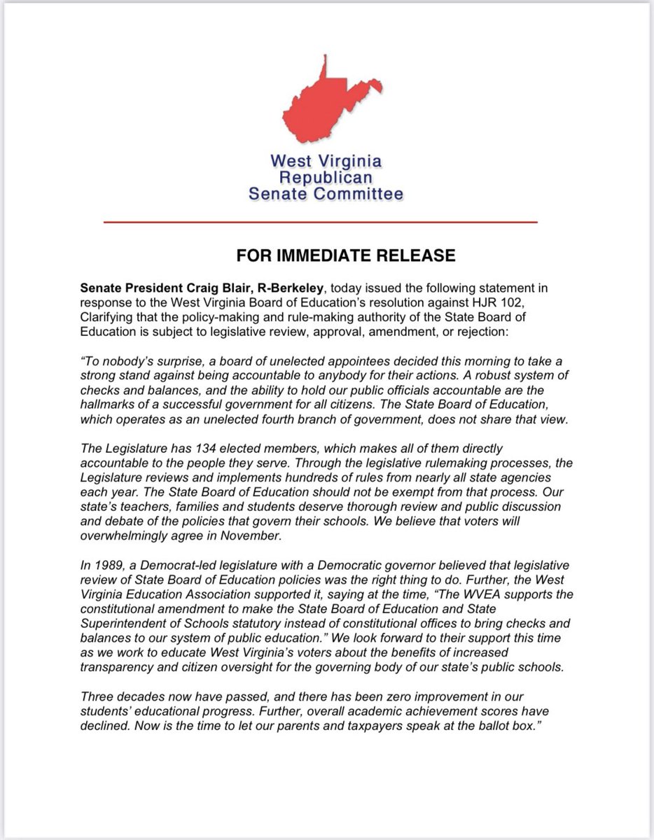 Senate President Blair: Unelected, unaccountable bureaucrats should not have the only word in our students’ education. Now is the time to improve our education system.